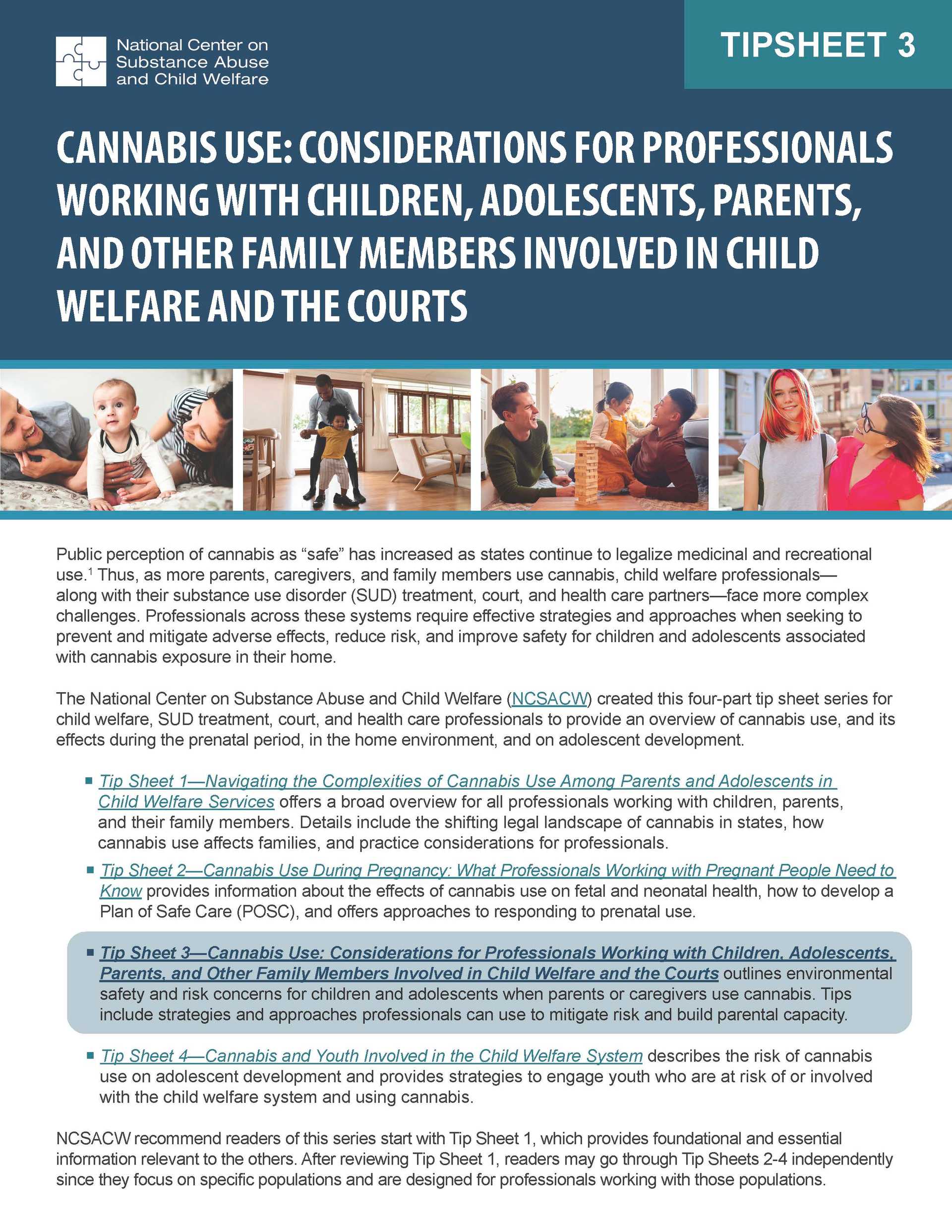 Tip Sheet 3: Cannabis Use: Considerations for Professionals Working with Children, Adolescents, Parents, and other Family Members Involved in Child Welfare and the Courts