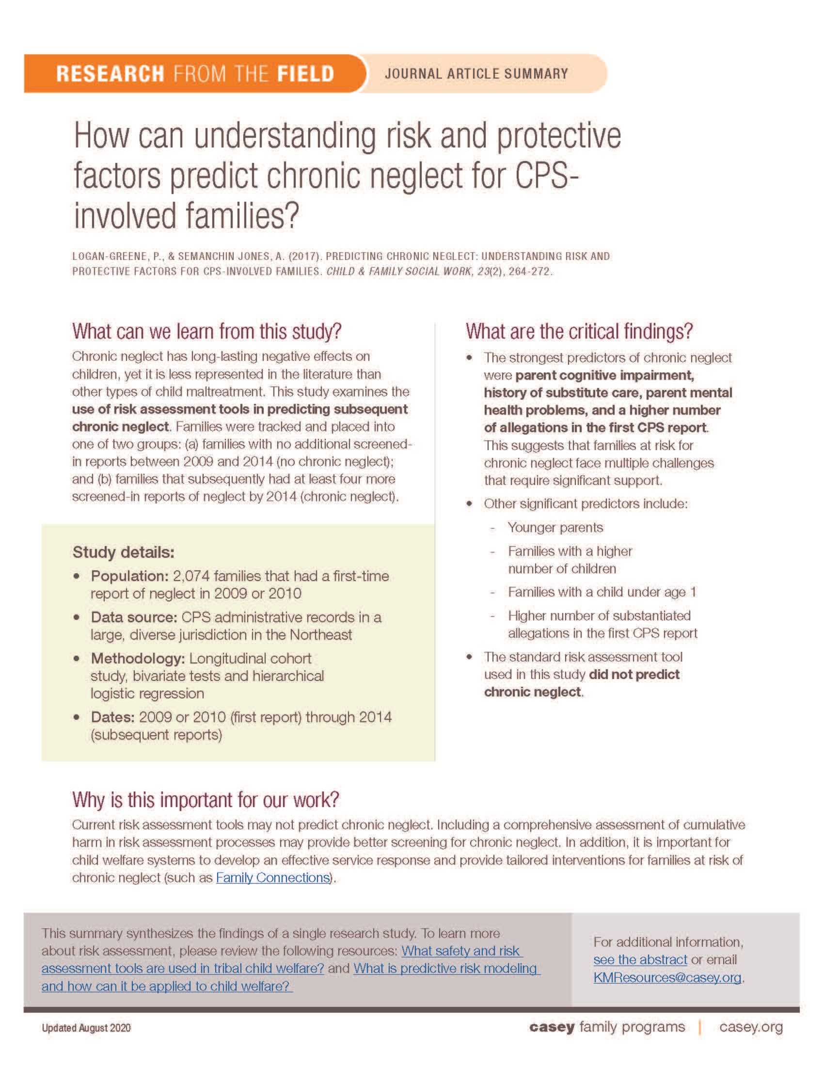 How Can Understanding Risk and Protective Factors Predict Chronic Neglect for CPS-Involved Families