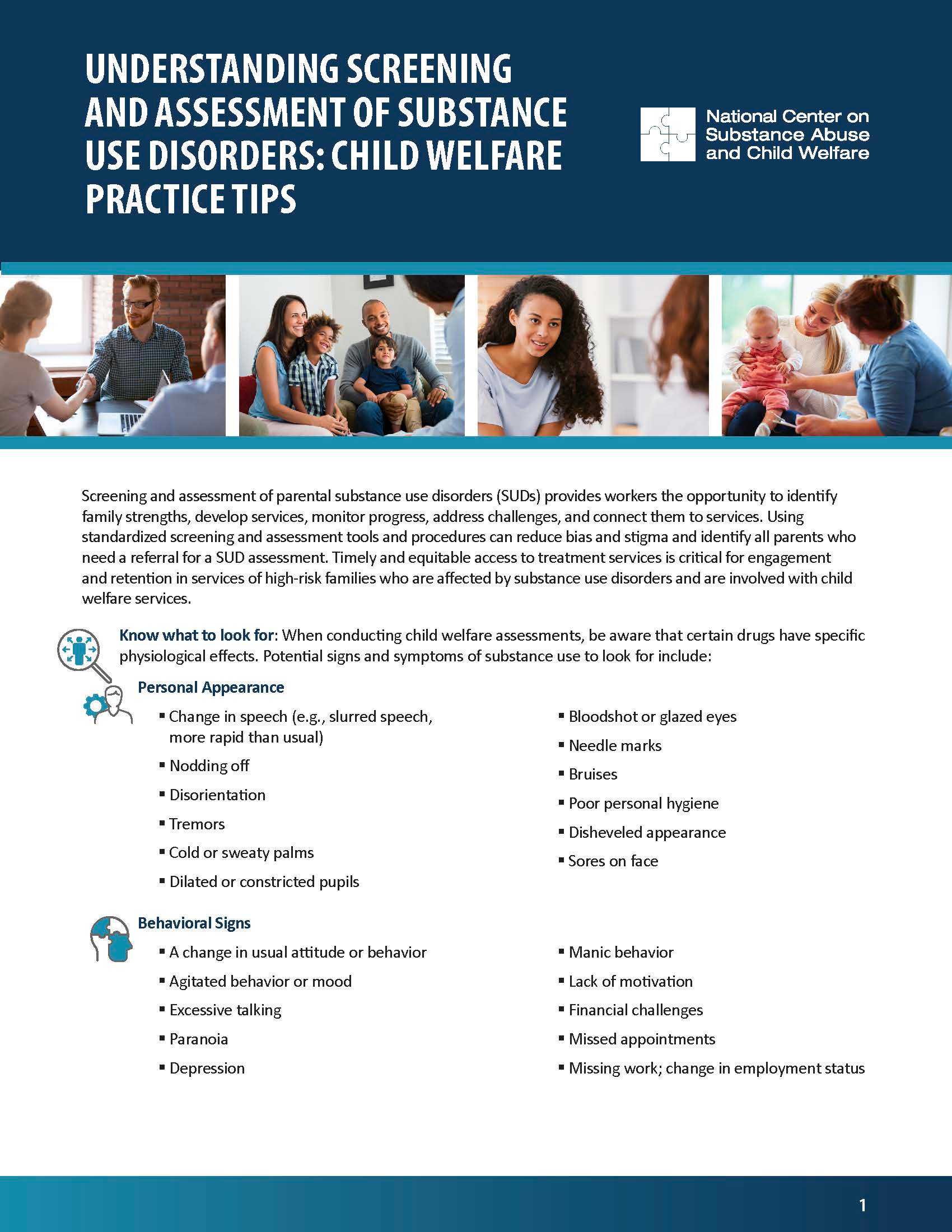 Understanding Screening and Assessment of Substance Use Disorders - Child Welfare Practice Tips